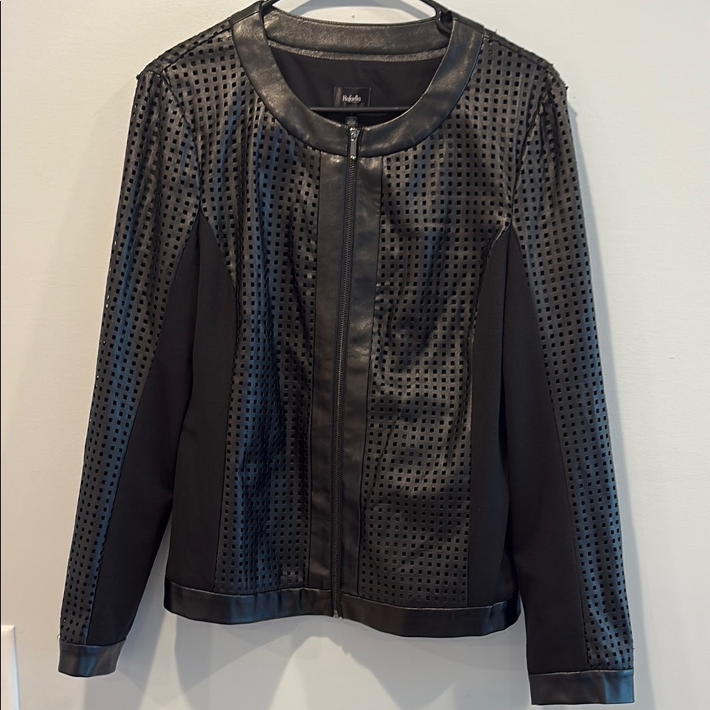 Never worn Rafaella Black Leather Jacket Quilted Collarless Design